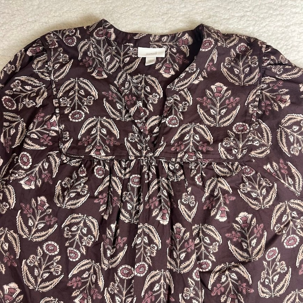 Pure Jill J. Jill Womens Large Plum Floral Woodblock Print V-Neck Blouse Top L - Picture 6 of 6